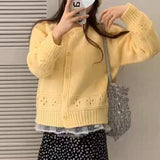 Pointelle Cardigan Women Long Sleeve Crew Neck Button Down Knit Sweater Jacket Autumn Winter French Chic Outfit