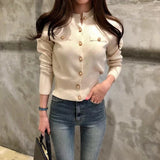 Woman Cardigan Long Sleeve Button Down Sweater Knitted Coat Single Breasted Crop Knit Jacket Tops Ladies Autumn Winter Fashion