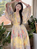 Autumn Elegant Women Floral Midi Dress Long Sleeve Vintage Party Birthday Vestidos Female A-Line Mujers Fall Clothes New