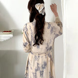 Pbong  Fashion Print Pajamas Set New Spring Autumn Women Sleepwear Lounge Wear 2PCS Robe+Trouser Pijamas Suit Loose Casual Homewear