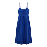 New elegant temperament women's casual and comfortable V-neck hollow embroidery thin suspender mid-length dress