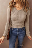 Pbong  New Autumn Winter Solid Color Knitted Tops Women's Round Neck Long Sleeved Button T-Shirt Fashion Pullover Lady Clothes