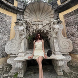 French Fashion Bow Short Dress 2025 New High Waist Loose Casual Slip Dress Chic Vestidos Double Layer Summer Woman Clothing