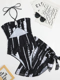 One Piece Swimwear Female With Skirt Halter Swimsuit Women Beach Wear Printed Bathing Swimming Suit Summer Beachwear
