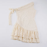 French Elegant Sweet Lrregular Off The Shoulder Dress Y2k Exquisite Lace Slim Fit Summer Short Dress Harajuku Punk Clothes