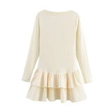2025 New Spring Summer Retro Y2K A-line Short Dress Long Sleeve Tight Fashion Women Dresses O-neck Ruffle Chic Female Clothing