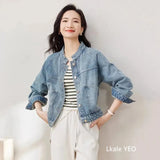 New 2025 Spring Autumn Temperament Retro Women’s Short Cowboy Jacket Stand-up Collar Long-sleeved Ladies Denim Overcoat