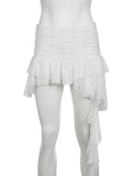 Vintage Lace Asymmetrical Skirts Sexy Slim Mid Waist Mini Skirts Women 2024 Summer French Fashion Streetwear Ladies Y2k Clothes