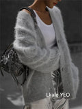 Spring Autumn Women Cardigan Sweater Jacket 2025 Imitation Mink Fur Versatile Female Sweater V-neck Loose Ladies Knitted Top