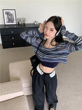 Y2K Harajuku Striped T-shirts Women Crop Tops Vintage Streetwear Sexy Sweet Casual E Girl Long Sleeve T-Shirts Fashion