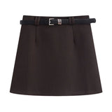 Pbong  High End Fashion French Office Lady Knitted Short Skirt Y2k Simple With Belt Autumn Winter Women Jupe Harajuku Korean Punk Skirt