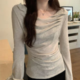 Pbong  Women Clothing Summer Sun Protection T Shirts Flare Sleeve All Match Slim Fit Tees Fashion Tunic Pleated Tshirt