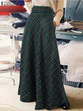Vintage Plaid Checked Long Skirts Women Autumn High Waist Party Maxi Skirt Fashion Christmas Clothes Holiday Faldas Saia