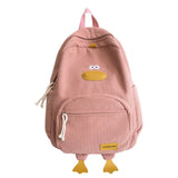 Pbong  Cute Duck Face Corduroy Large Capacity Backpack with 3D Duck Feet Design Lightweight Casual Daypack for Students Teens Travel