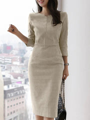 Autumn Women V Neck 3/4 Sleeve Bodycorn Dress Fashion Casual Solid Knee-length Vestido Robe Femme Elegant Work Sundress