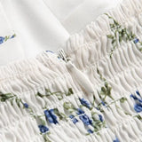 Fashion Blue Floral Print Short Dress Elastic Chest Zipper Party Beach Slip Dress 2025 New Square Collar Sweet Chic Vestidos