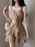 Pbong  Chic Summer Gentle Elegance V-Neck Halter Neck Splice Irregular Lace Trim Halter Dress Women's High Waist Commute Style Other...