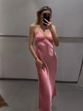 Women Pink Ruffles Edge Backless Lace-up Halter Dress Sexy Sleeveless High Waist Vestidos New Beach Vocation Party Robes