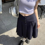 Preppy Style Pleated Skirt Women Korean Style Vintage Harajuku Mid Length Skirt Fashion Retro Solid Classic Skirts