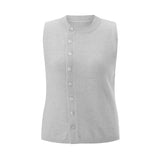 Pbong  Women Sweater Vest Elegant Front Button Round Neck Cardigan Crop Tops Chic Fashion Tank Tops Casual Streetwear
