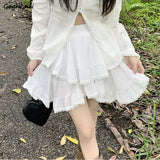 Mini Skirts Women Summer Ruffles Design Solid Sweet Fashion High Waist Lovely Korean Style All-match Girlish Tender New Simple