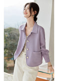 Elegant Slim Purple Jacket Women Sweet Long Sleeve Small Fragrance Coat Casual Fall Winter Lady French Pockets Fashion Tops