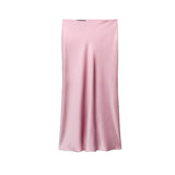 2025 Pink Sweet Satin Long Skirt New Solid Color High Waist Elegant Slim Summer Women Skirt Fashion Party Female Clothing