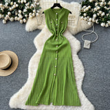 Brand Fashion Women Knitted Summer Dress Elegant Single-breasted Slim Waist Long Shirt Dress Office Lady Vestidos