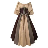 Pbong  Halloween Costumes for Women Medieval Retro Contrasting Color Slim Swing Dress One-word Shoulder Dress Love Live Cosplay