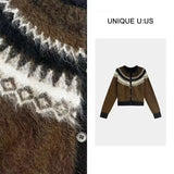 Button Up Fair Isle Sweater Cardigan Soft Knit Sweater Jacket Geometric Print Cozy Knitwear Teen-girl Fall Winter Vintage Outfit