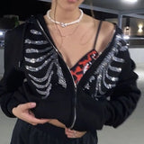 Euramerican Autumn Winter High Street Sweatshirts Y2k Aesthetic Gothic Diamond Design Harajuku Cardigan Loose Vintage Clothes
