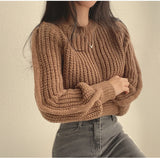 Korean Loose Long Sleeve Sweaters Fashion Women Harajuku Lantern Knit O-Neck Solid Basic Jumpers Autumn Winter Soft Warm Sweater