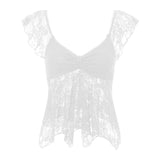 Fairy Coquette Tank Top y2k Women Sheer See Through V Neck Sleeveless Double Layered T Shirt Lace Vest Club Streetwear