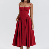 Pbong  Sexy Spring Spaghetti Strap Dress Women Backless Waist Shaping Elegant Dress Full Skirt Vacation Beach Party Gown Vestidos