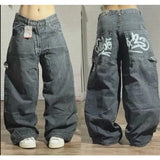 Pbong  American New Fashion Letter Embroidery Stitching Old Baggy Jeans Women Y2K Harajuku  Popular High Waist Wide Leg Trousers