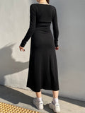 Black Long Velour Side Split Dress