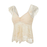 Fairy Coquette Tank Top y2k Women Sheer See Through V Neck Sleeveless Double Layered T Shirt Lace Vest Club Streetwear