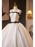 Pbong  White Satin Light Wedding Dress New  Elegant Small Size Strapless Bridal Gown High Quality Fabric Princess Style Long Skirt