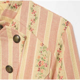 Pbong  Jacquard Stripe Floral Jacket Ruffle Collar Button Front Autumn Women Vintage Sweet  Fashion Outfit Date Trendy Outerwear