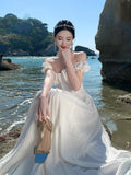 Fashion New Women Elegant White Dress Off Shoulder A-Line Party Prom Dresses Female Solid Chic Birthday Clothes