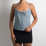Y2k Fairy Clothes Plaid Print Sleeveless Camis 00s Aesthetic Front Button Tank Tops Women Girl Retro Backless Slim Fit Crop Tops