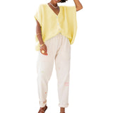 Pbong  Women's Y2K Basic Loose Fit Short Sleeve Knitwear Cardigan Solid Color Button Down Deep V-Neck Lightweight Sweaters