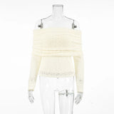 2025 Spring Summer Slash Neck Slim T-Shirts Tops Women Sexy Elegant Off Shoulder Long Sleeve Pullovers TShirts Female Clothes