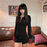 Y2k Vintage T Shirt Women Pathwork Long Sleeve Skinny Plaid Grunge Tops Streetwear American Retro 90s Tshirts Autumn