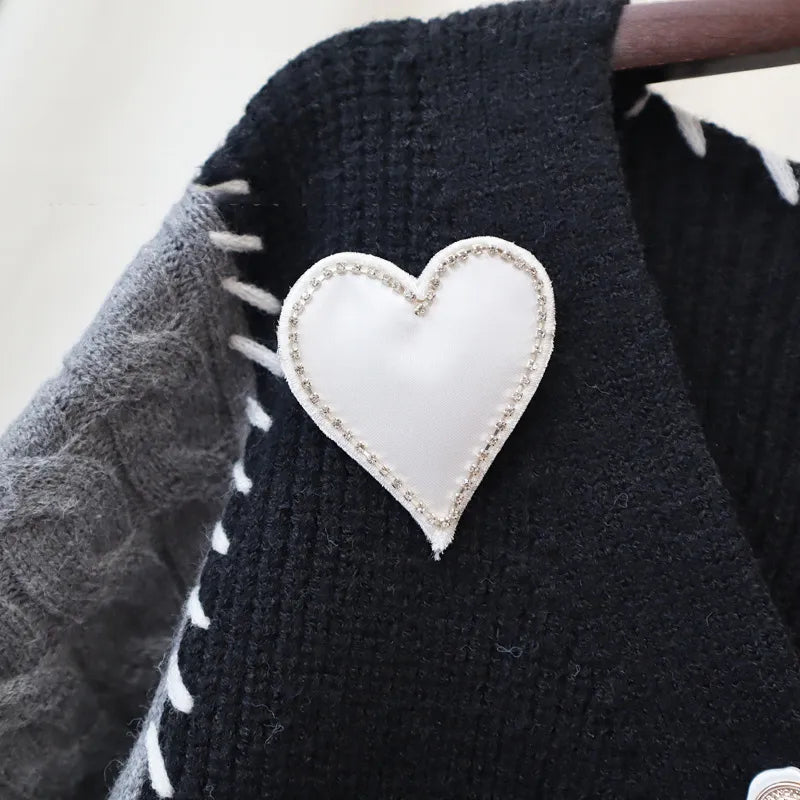 Irregular Love Design Knitted Cardigan Sweaters Women Thick Warm Autumn Winter Sweater Single-breasted Cardigan Women