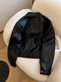 Vintage Biker Women Pu Jackets Streetwear Casual Long Sleeve Y2K Coat American Retro Pockets O Neck Fall Winter Outwear Tops New