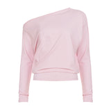y2k Tops for Women Aesthetic Clothing Solid Color Oblique Neck Long Sleeve Crop T Shirts 2000s Clothes Streetwear