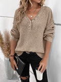 Autumn and winter new button V-neck pullover long sleeved knitted sweater