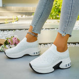 Women Wedges Sneakers Rhinestone Casual Sneakers Platform Round Toe Vulcanized Shoes Lightweight Slip on Women Shoes Plus Size