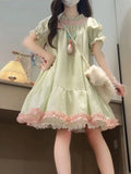 French Elegant Bow Patchwork Loose Dress 2000s Summer Japanese Sweet Kawaii Dress Y2k Harajuku Vintage One Piece Dress Korean